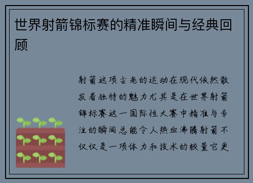 世界射箭锦标赛的精准瞬间与经典回顾